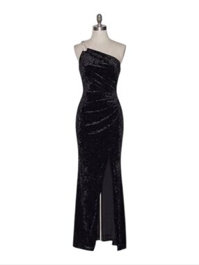 Crystal One-Shoulder Crushed Velvet Sheath Dress